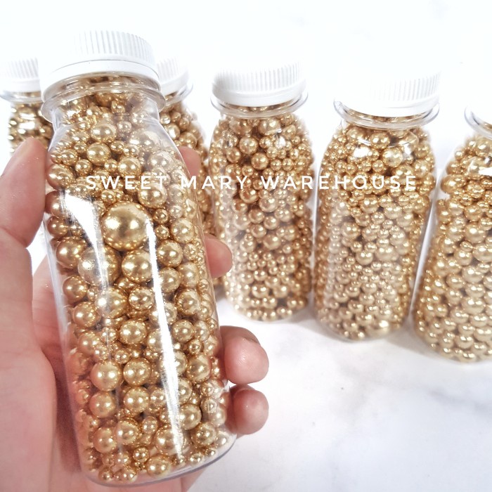 

Pearl Gold 100gr Edible Sprinkles MIX SIZE Mutiara Emas Beads Sugar