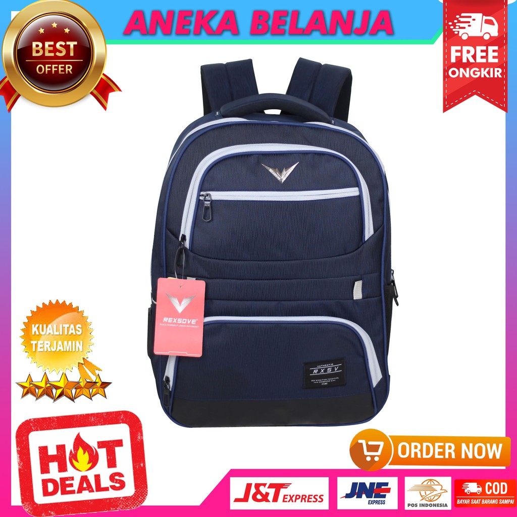 Ready Stock Backpack Pria Rexsove Navy Imitasi Hitam Casual Gaul Keren Tas Sekolah Kuliah Ekonomis