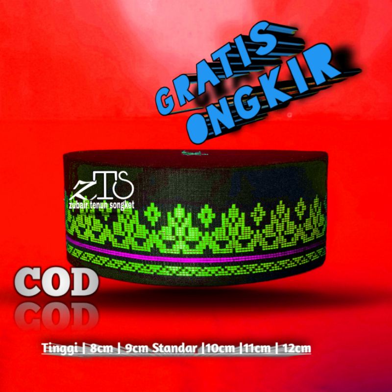 Zubair tenun Songket TERMURAH PECI SONGKET KOPIAH SONGKOK WARNA ABU HITAM MOTIF CEREK PECI SHOLAT