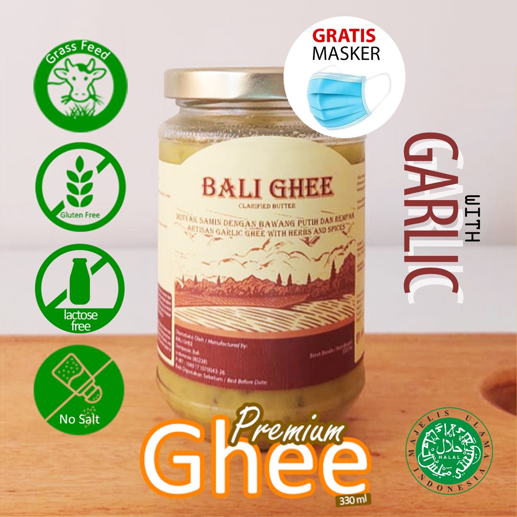 

Ghee Garlic (Bawang Putih) (GRASS FED CLARIFIED BUTTER) BALI GHEE I Real Minyak Samin I Halal I Sehat I No Salt I Lactose Free I Gluten Free - 330 ml