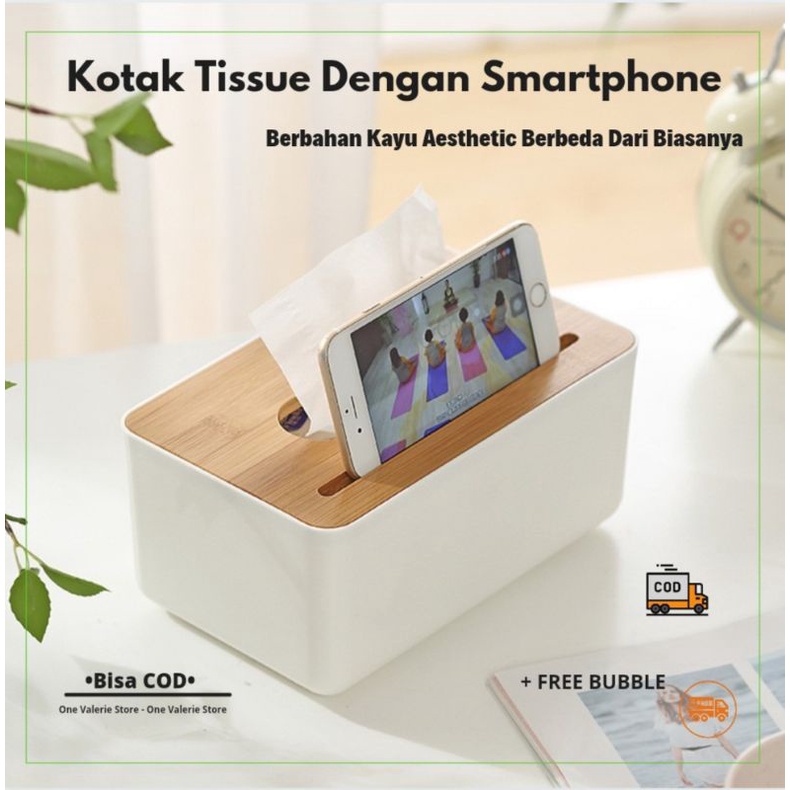 Tempat Tisu Tissue Toilet Dekorasi Ruang Tamu Unik Kotak Tissue Kayu Dengan Smartphone