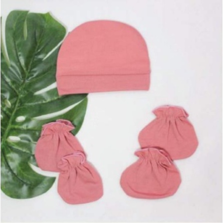 Topi Bayi Dan Sarung Tangan Kaki Set Warna Tua Polos Merk Vinata Lucu