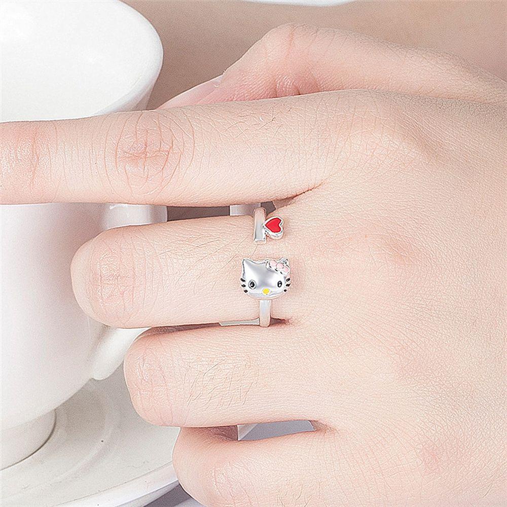 [Elegan] Halo Kucing Cincin Lucu Klasik Hadiah Laki-Laki Paduan Adjustable Zirkon Terbuka Ring