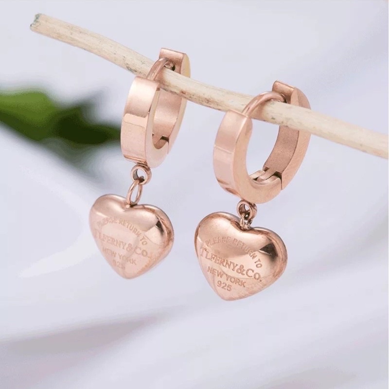 Anting Titanium Anti Karat Tidak Alergi Full Permata Love Cinta Rosegold AP-5F-Love Rosegold