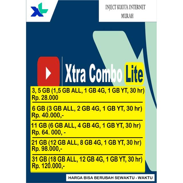 [PALING MURAH] DATA INTERNET | KUOTA INTERNET |  XL XTRA COMBO LITE | XTRA COMBO | YOUTUBE UNLIMITED