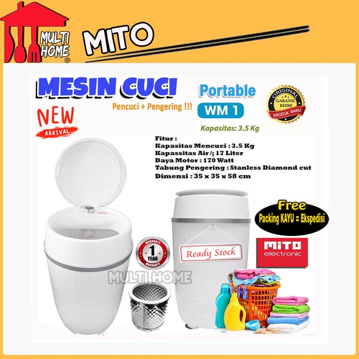 Mito Mesin Cuci Portable WM1 FREE Packing Kayu