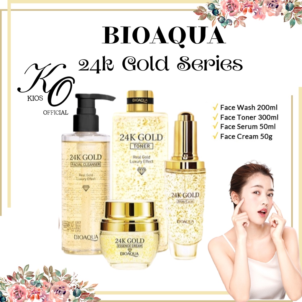 Bioaqua 24K Gold Serum Skincare 50ml / Essence Cream 50g / Facial Cleanser 200ml / Makeup Remover 300ml