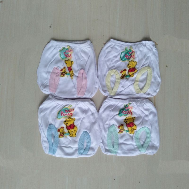 6 pcs Celana pop newborn putih sablon pooh / Celana pop bayi motif pooh / Celana kodok