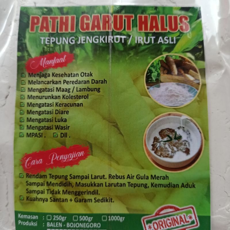 (BPOM) tepung garut 500gr / pati garut / arrowroot / arrowroot powder / tepung garut / tepung pati irut / jengkirut / pati garut