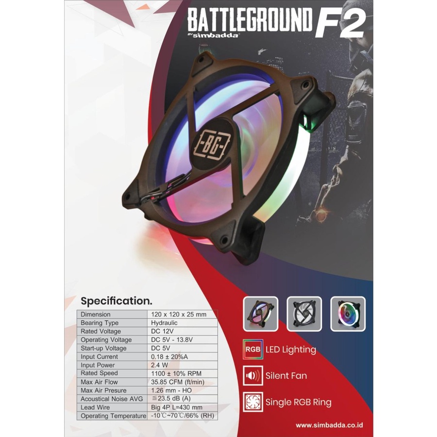 FAN CASING BATTLEGROUND F2 INSIDE RGB LED 12CM FAN