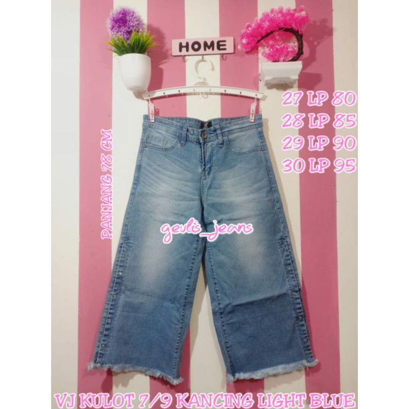VJ KULOT JEANS 7/9 KANCING SAMPING BIRU MUDA