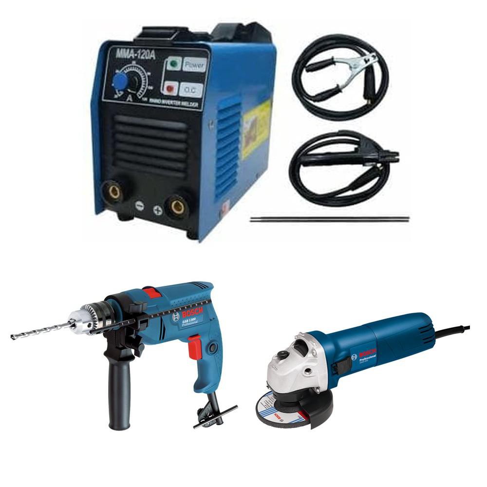 Unik Paket Mesin Las Rhino 120A 450W + Bor Bosch 13 mm GSB550 + Gerinda Bosch 4 Inch GWS060 Diskon