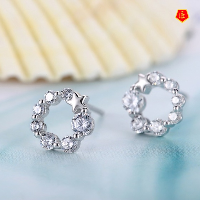 [Ready Stock]Silver Creative Lucky Star Diamond Stud Earrings