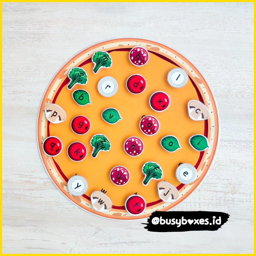 [busyboxes.id ] KECIL Busy Page busypage mainan edukasi preschool pizza huruf kecil aktivitas anak pra sekolah