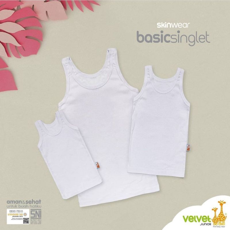 Velvet singlet putih bayi &amp; anak / kaos dalam