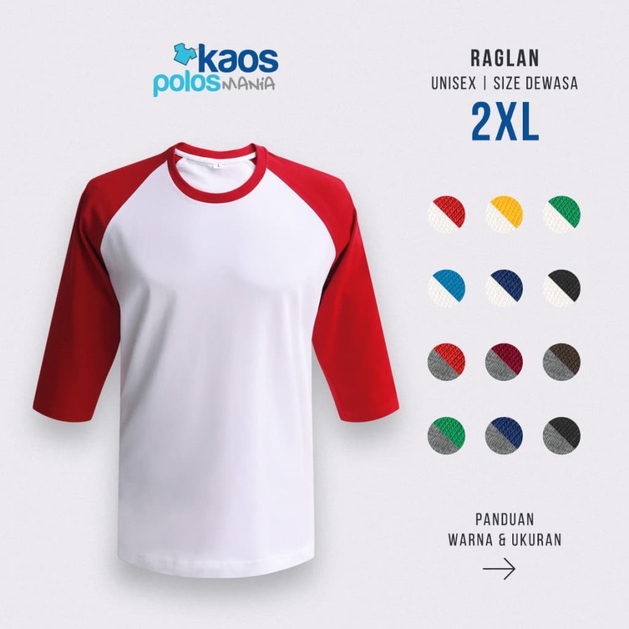 Kaos Polos Raglan 20s Size 2XL