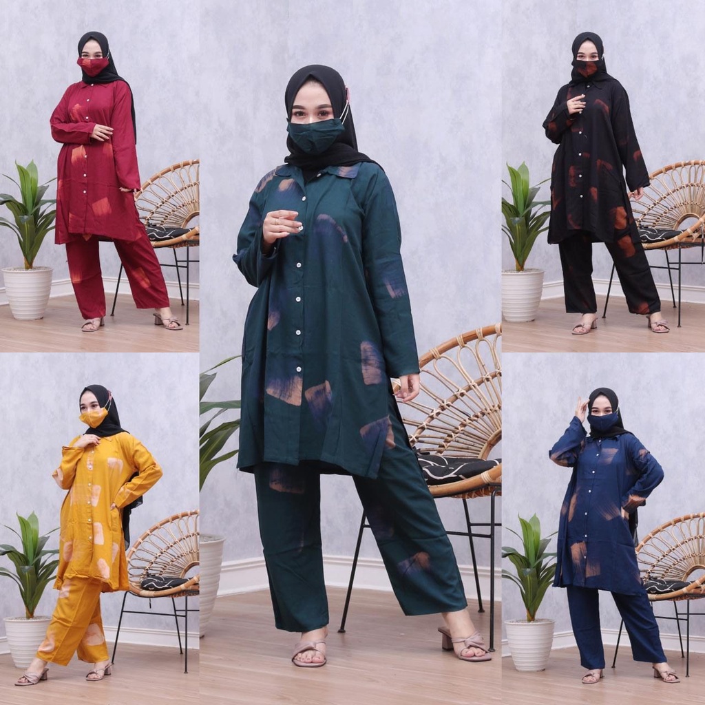 AMALAGROSIR - (COD) One Set Tunik Tie Dye Rayon / One Set Tunik Lengan Panjang / Indian Set-2