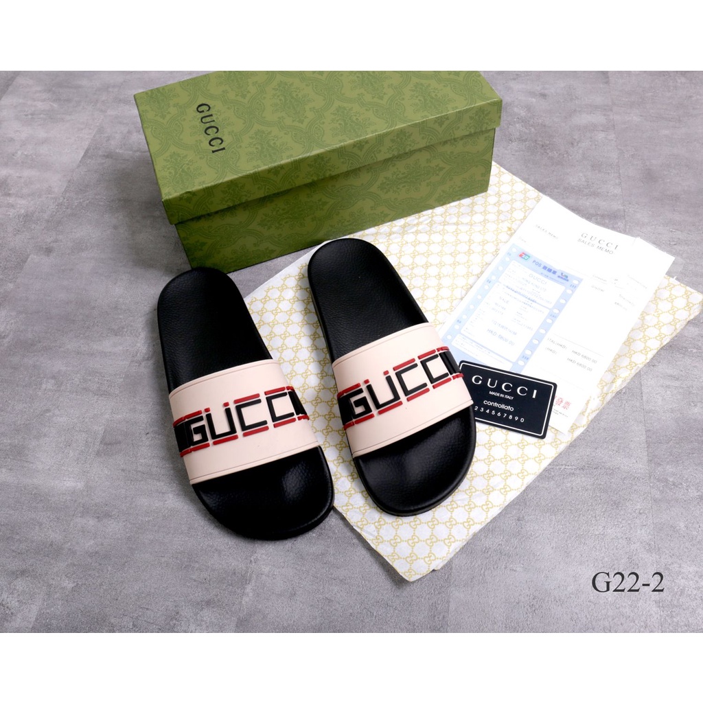 G22-2 SEPATU IMPOR GUCCI RUBBER SLIDE SANDAL MIRROR 1:1