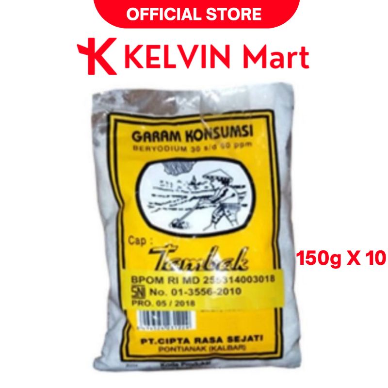 

Garam Cap Tambak Garam Beryodium Pcs 150g x 10 pcs | KELVIN Mart