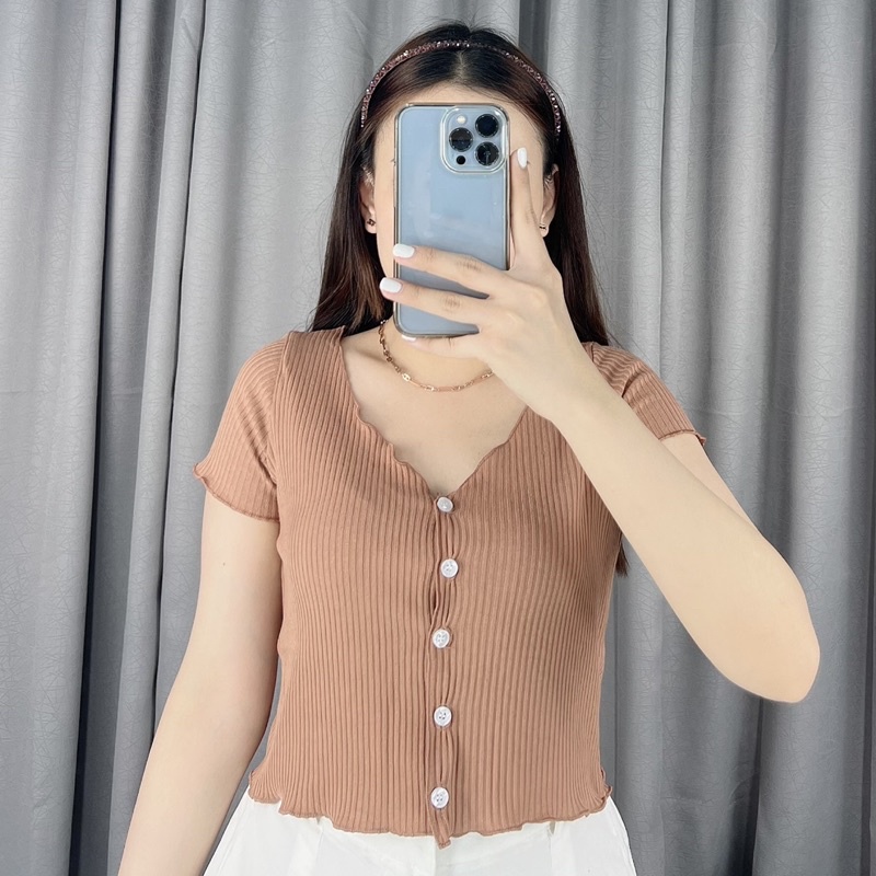 Stella button crop top | Crop top button | atasan wanita crop