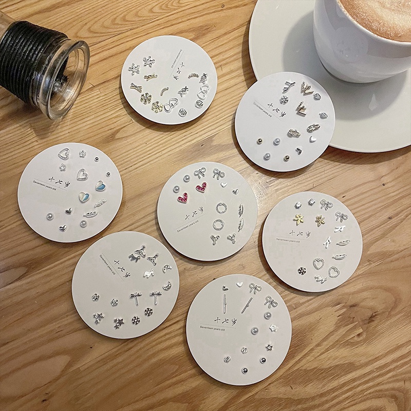 7 Pasang/Set Fashion Anting-Anting Set Liar Sederhana Dan Indah Kecil Telinga Studs Satu Minggu Perhiasan Wanita