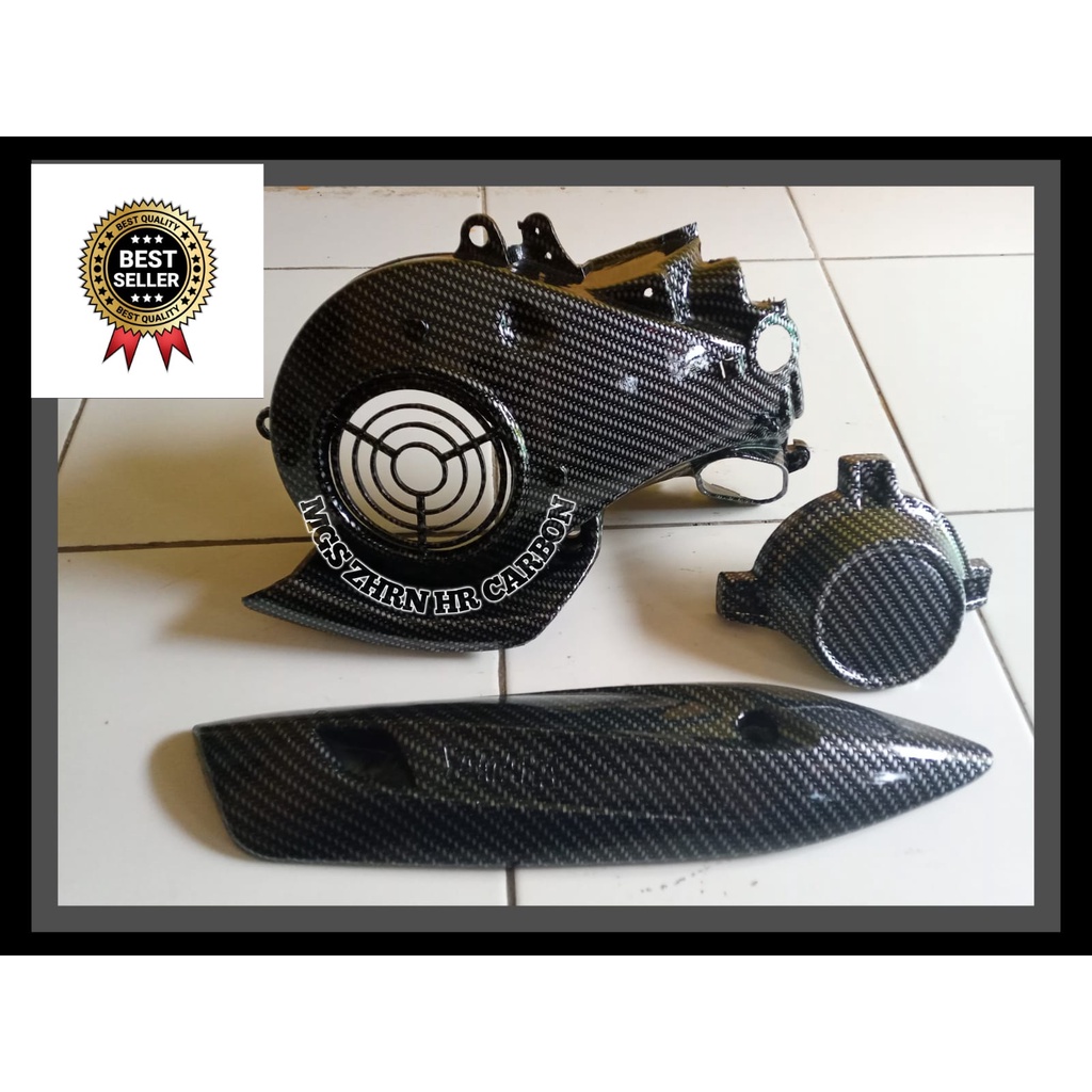 [Paket 2pcs] Cover Tutup Kipas+Tameng Knalpot Yamaha Mio J / Mio Soul GT / Xride / Fino -full Carbon