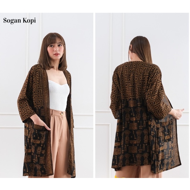Long Outer Batik Wanita Cardigan Tunik Panjang - Ondel2 Betawi