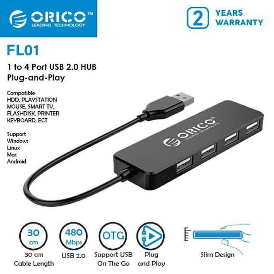 FL01 | USB HUB 4 PORT ORICO FL01 USB 2.0 ORIGINAL (BLACK)