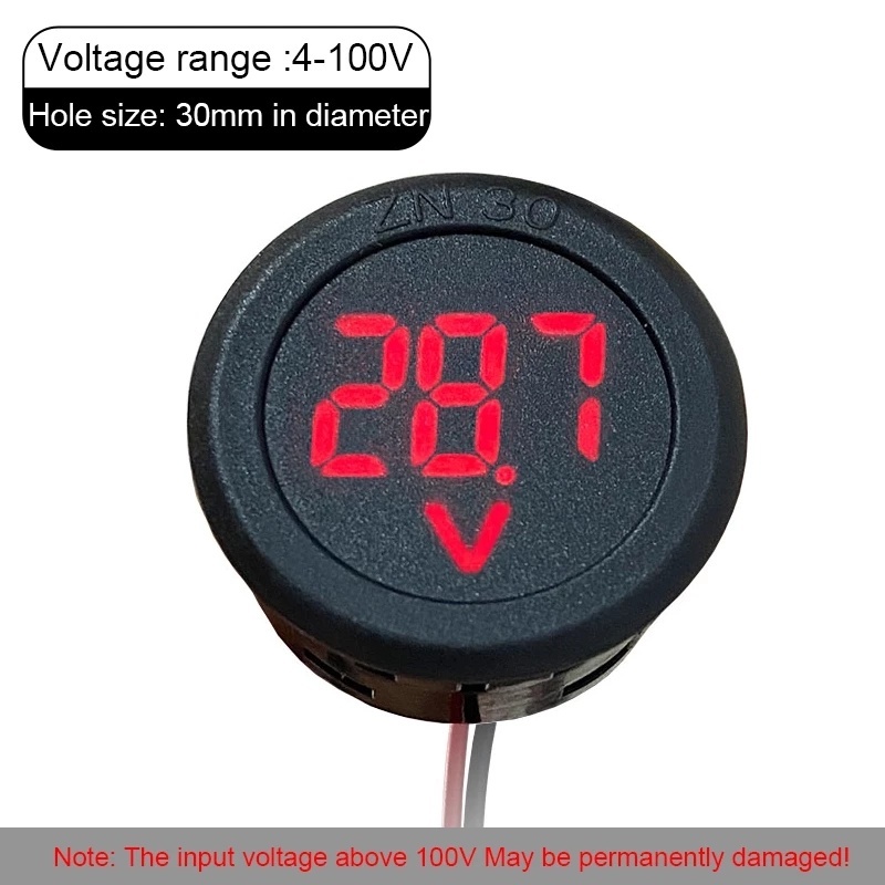 Dc 4-100V Voltmeter Digital LED Dua Kabel Bentuk Bulat