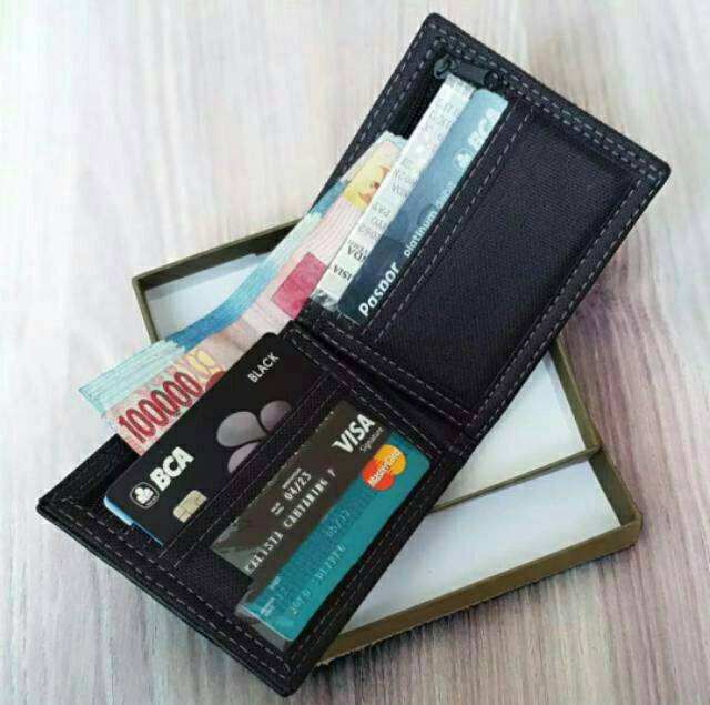 Dompet pria dompet lipat dua dompet kulit imitasi + Box