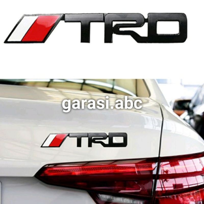 Emblem Badge Body TRD Timbul 3D Sticker Stiker Tulisan Logo Bodi Fender Krom Chrome Hitam Black 3 D Dimensi Metal Besi Toyota Veloz Innova Vellfire Voxy Sienta Alphard Calya Avanza Raize Rush Corolla Land Cruiser Fortuner Yaris Agya Vios Camry Altis