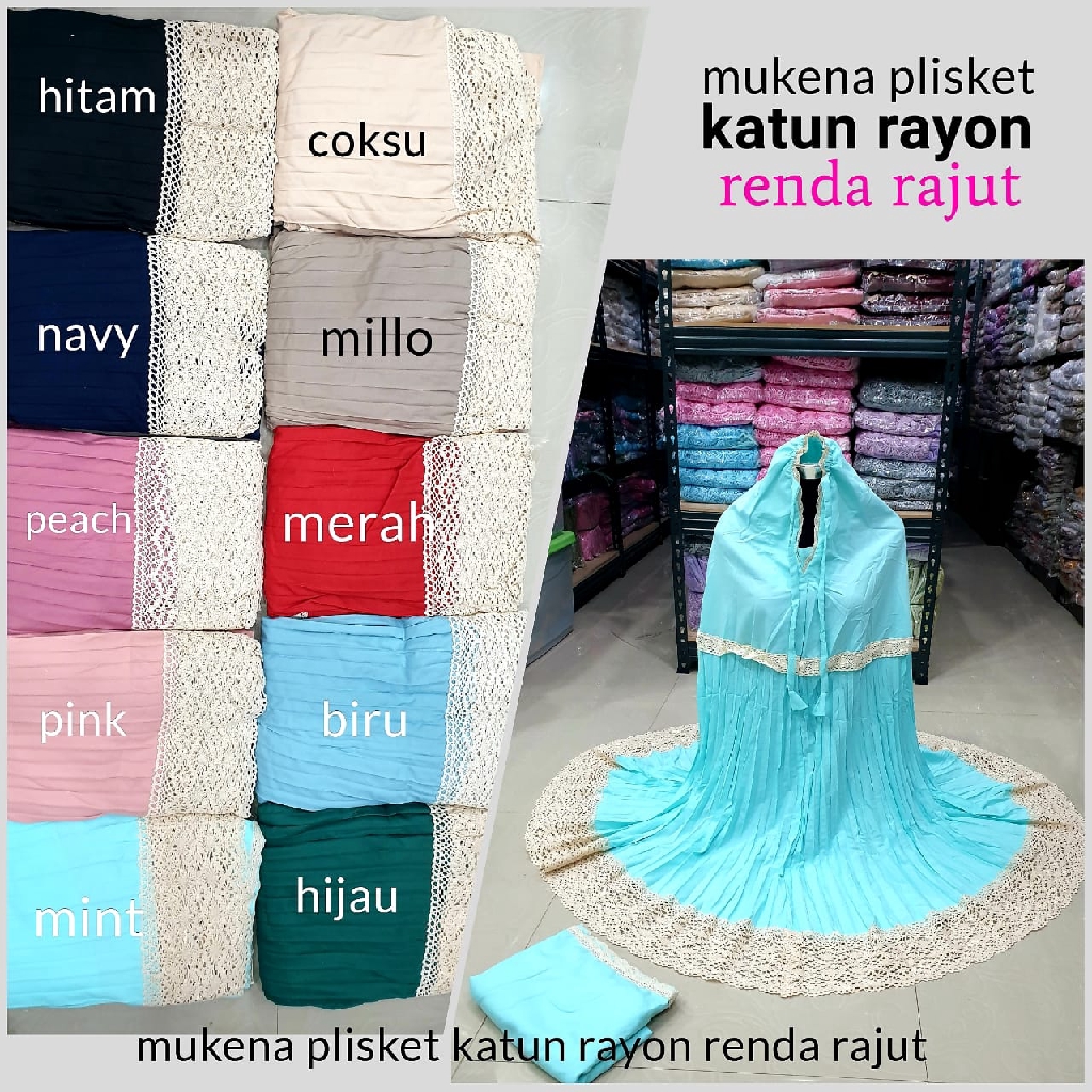 mukena prada plisket katun rayon | renda rajut | mukena terbaru