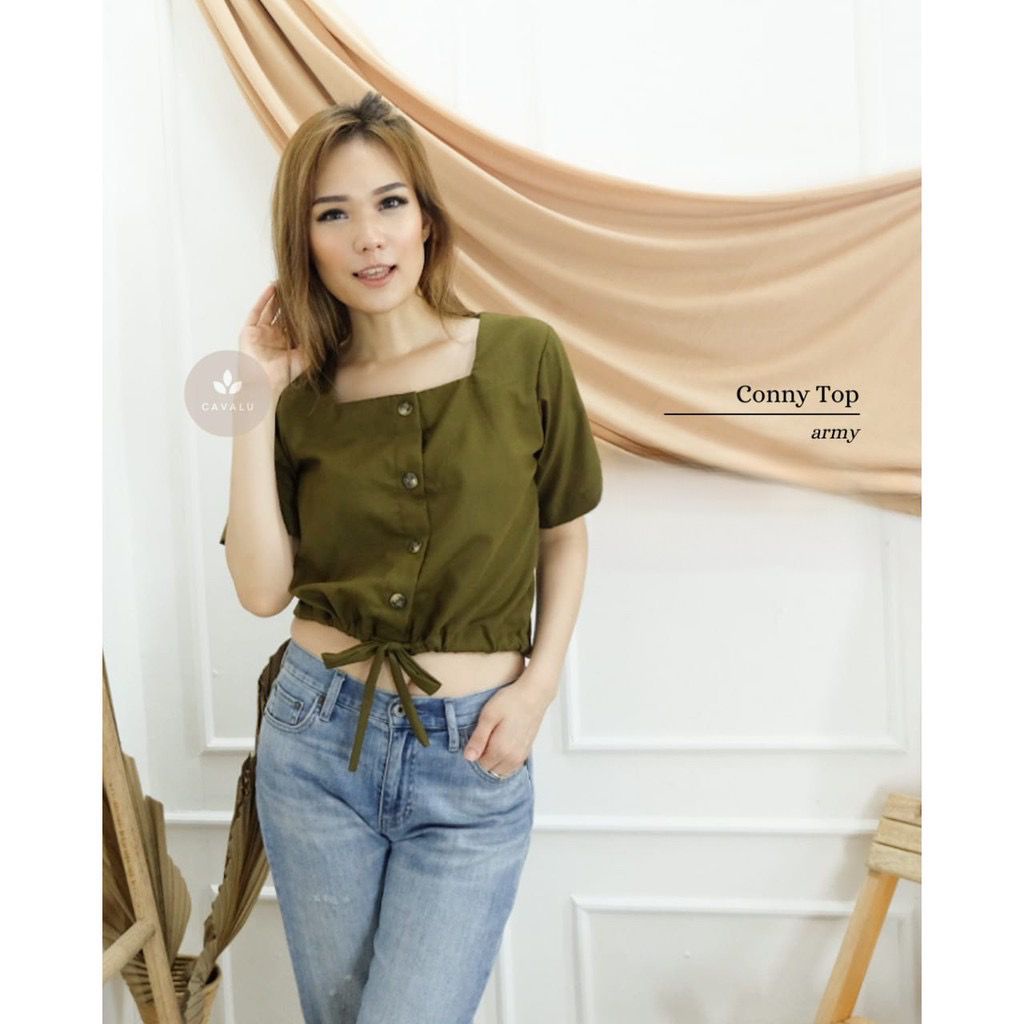 Crop Top Baju Atasan Wanita Blouse CropTop Kancing Depan Bahan Viscose CAVALU 162 Conny