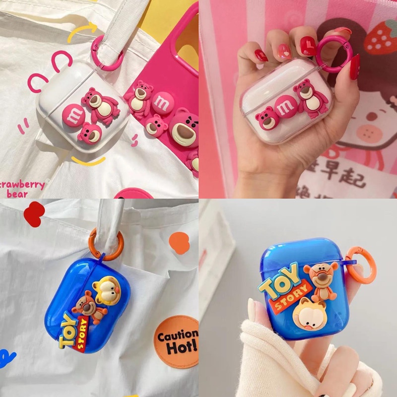 Kartun Toy Story Pink Bear Wireless Bluetooth TWS Silikon Case Cover Untuk AirPods 12 3 4 inPods i12 i12 Pro