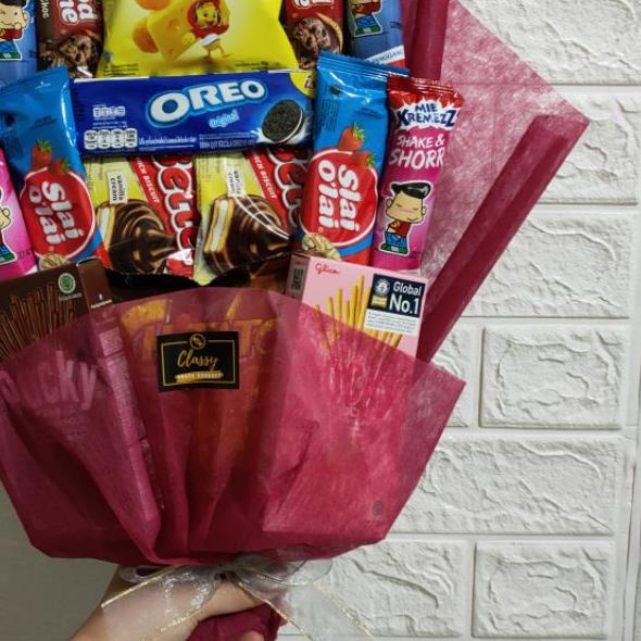 

➶ Snack Bouquet / Bucket Buket Snack Makanan / Kado Hadiah Sidang Wisuda Sidang Skripsi ✯