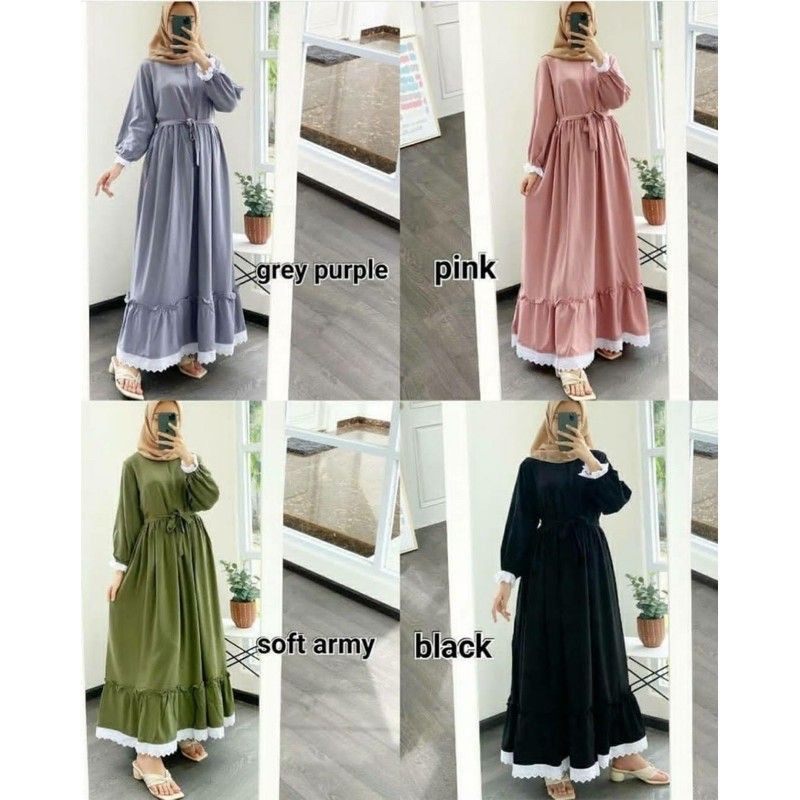 GAMIS MARVELA HITAM /* BAJU GAMIS WANITA  - GAMIS MOSCREPE-KATUN RAYON - GAMIS SOGAN RENDA REMPEL DAILY BUSUI WANITA  DRESS MOSCREPE