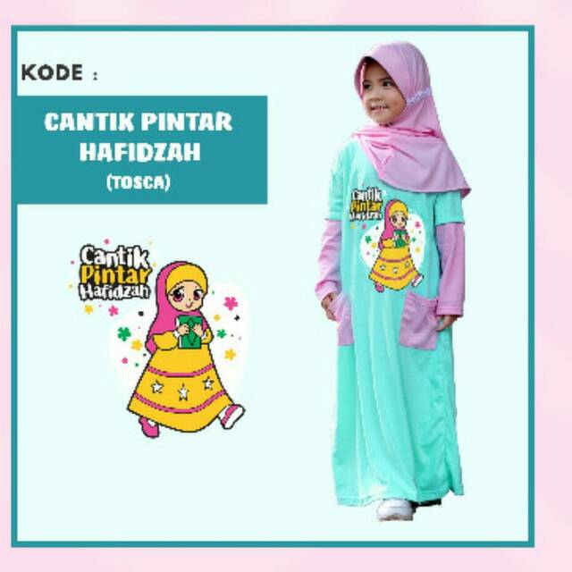 Gamis kaos anak muslimah ummiajwad cantik pintar Hafidzah ( satu set jilbab)