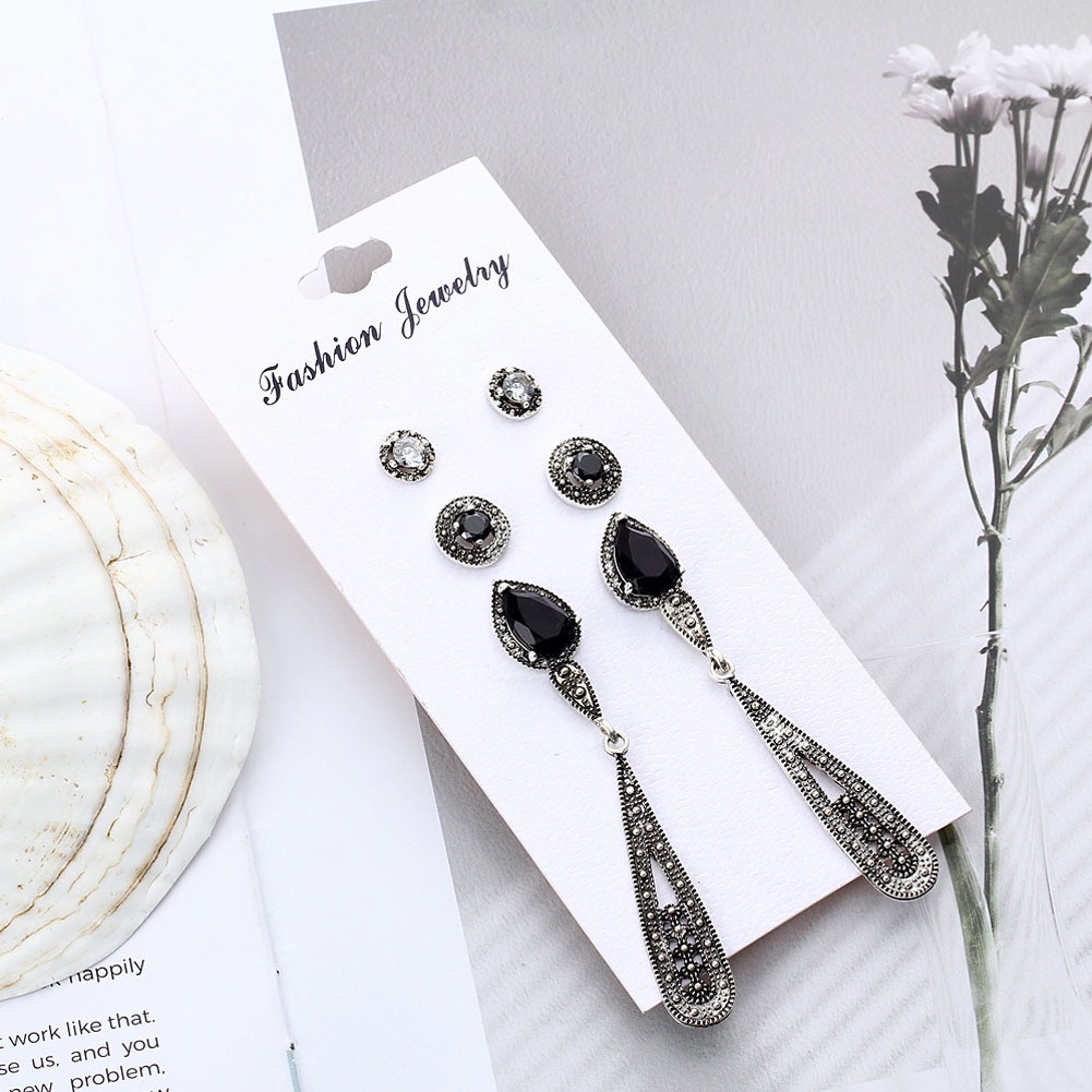 Set 4 Pasang Anting Stud Cubic Zirconia Bentuk Bulat Gaya Bohemian Untuk Wanita
