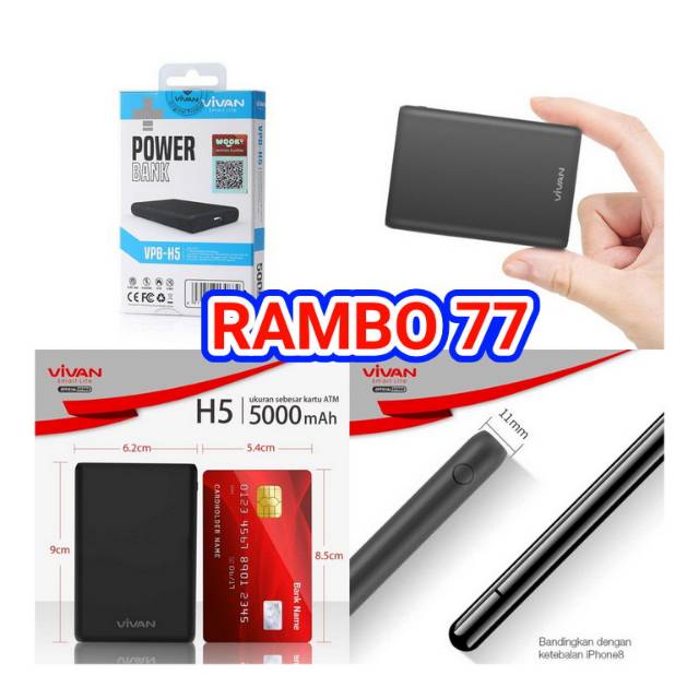 POWER BANK VIVAN MINI ATM VPB-H5 5000 MAH / POWERBANK ORIGINAL VPBH5  SR