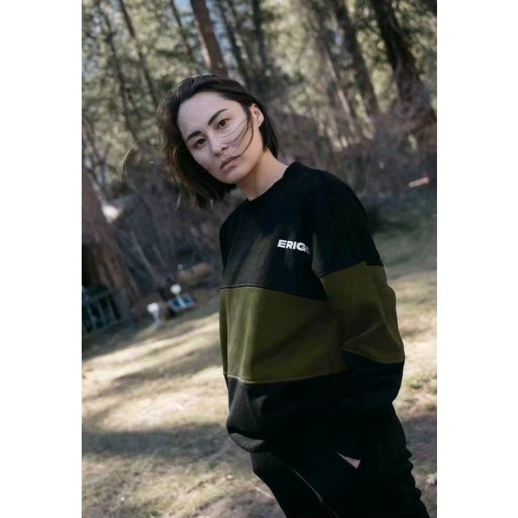 SWEATER CREWNECK PRIA&amp;WANITA KOMBINASI PREMIUM - Sweater Crewneck Combinasi Hitam Dan Army Quality Premium Hodie Distro Termurah