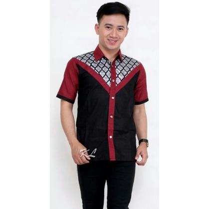 Kemeja Batik Kombinasi Pria Lengan Pendek Size M, L, XL, XXL ( ORIGINAL )