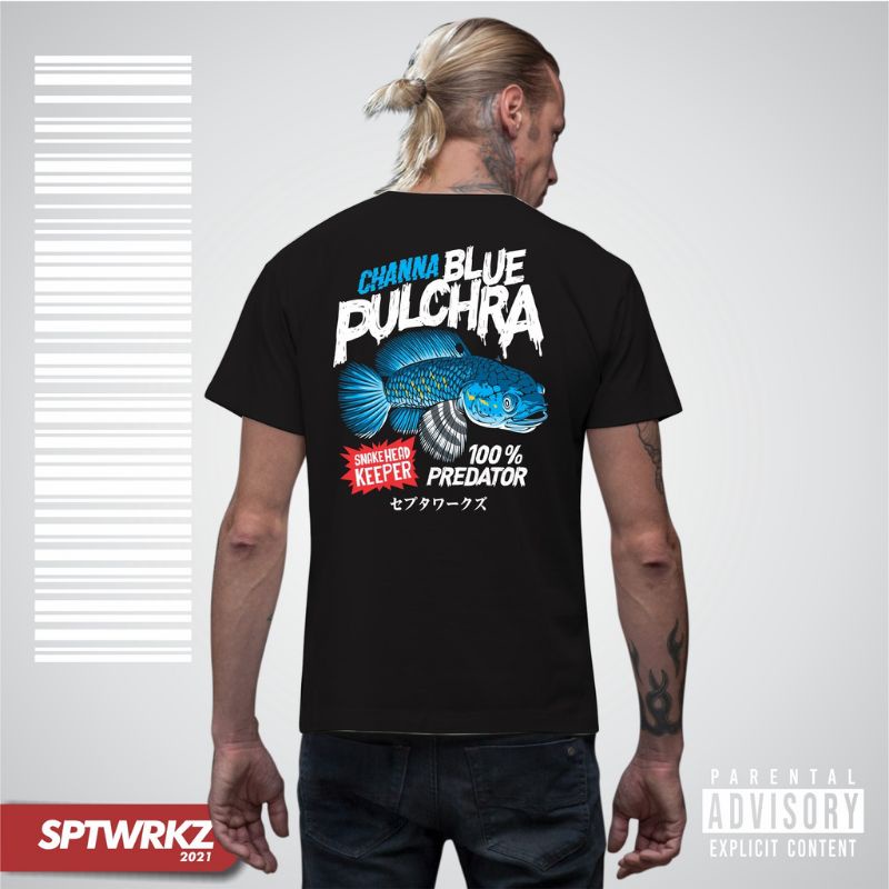 Kaos Channa Blue Pulchra/Kaos Predator Fish/Kaos Iwak Galak/Kaos Snakehead