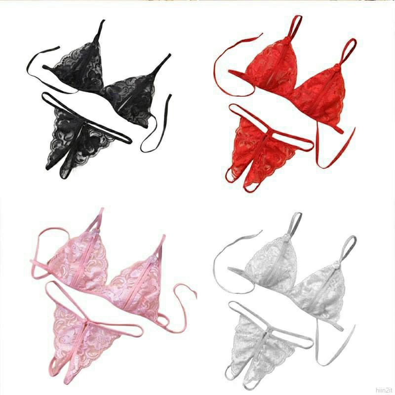 Satu Set Pinky Pakaian Dalam Wanita Fashion Set Bra Lingerie G-String Bahan Lace Bra-4