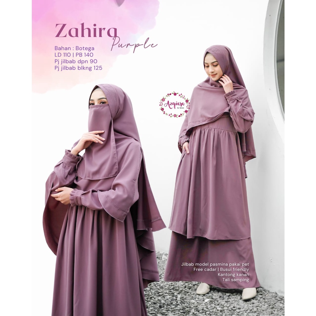 Zahira Syari Gamis Muslim Wanita Mom Dres Free Ongkir original Produk By Azqiara