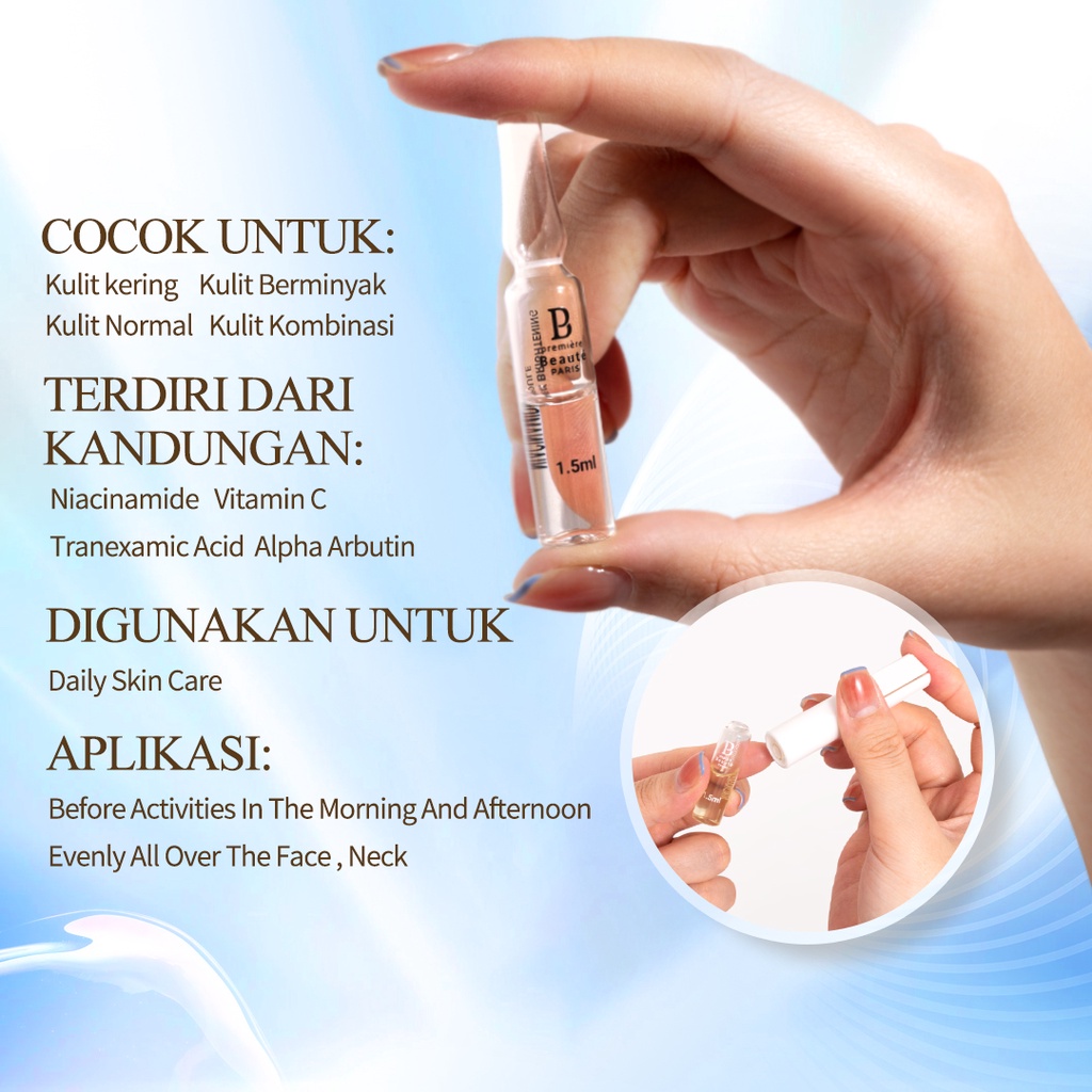 [BPOM] Premiere Beaute 4X Whitening Ampoule Serum 1.5ml*10 Niacinamide VC Booster Essential concentrated serum-3