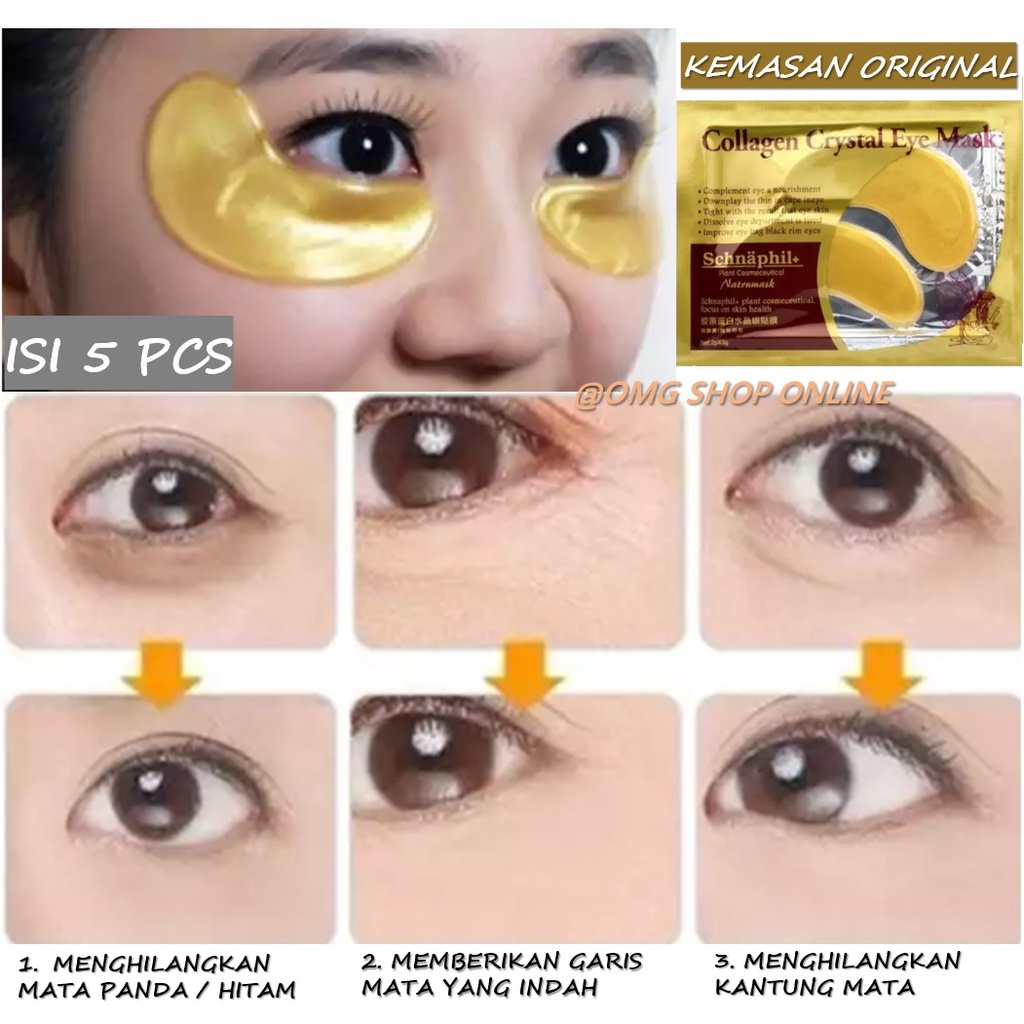 Isi 5 Pcs TERMURAH !!! Masker Mata Collagen Gold Crystal Eye Mask ORIGINAL / Masker Mata Gold Collagen Emas / Masker Mata Panda Kantung / Masker Mata Untuk Tidur / Eye Patch Mask / Masker Organik Anti Mata Hitam Melembabkan Skincare Masker Wajah ORIGINAL