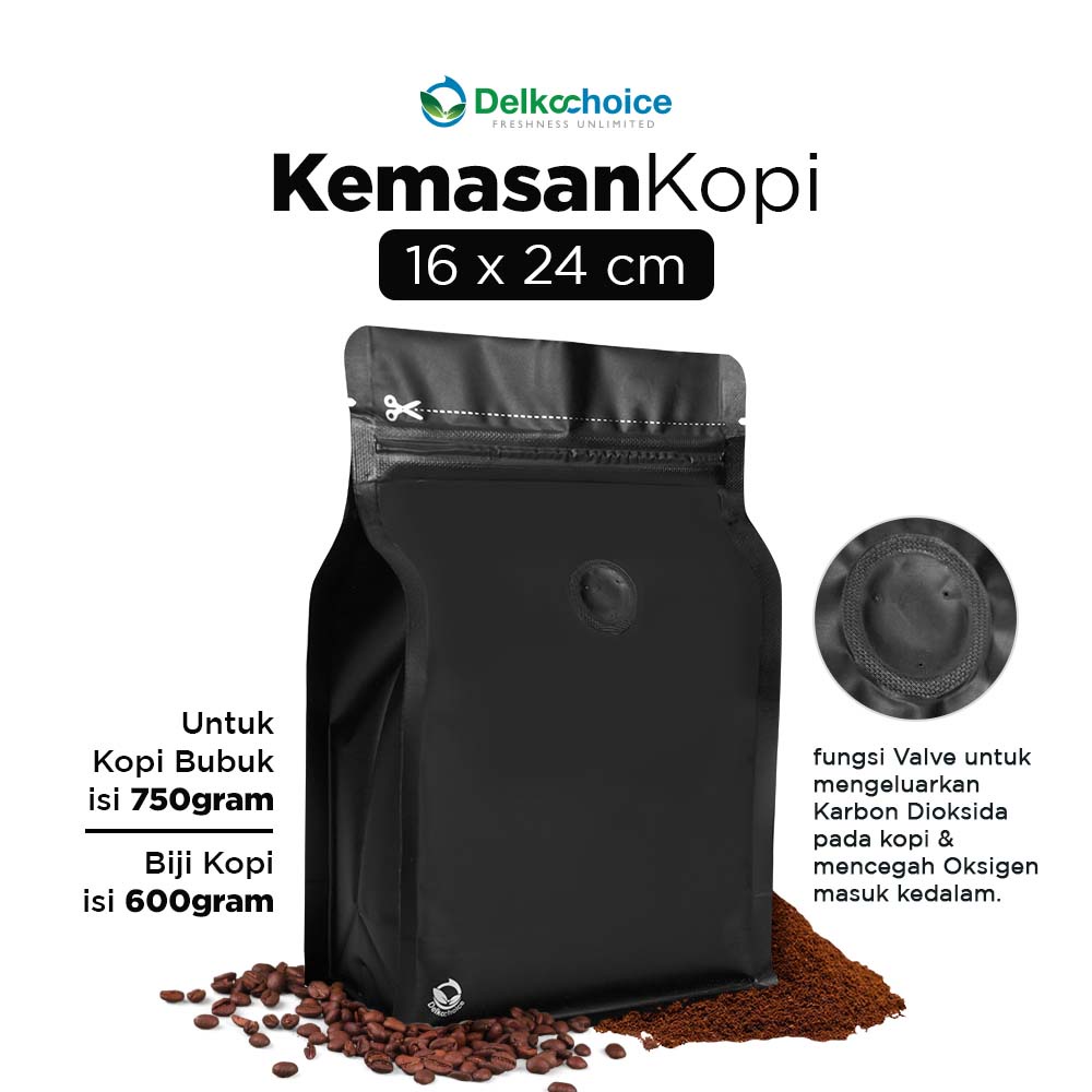 KEMASAN KOPI / STANDING POUCH PREMIUM EKONOMIS HITAM + VALVE