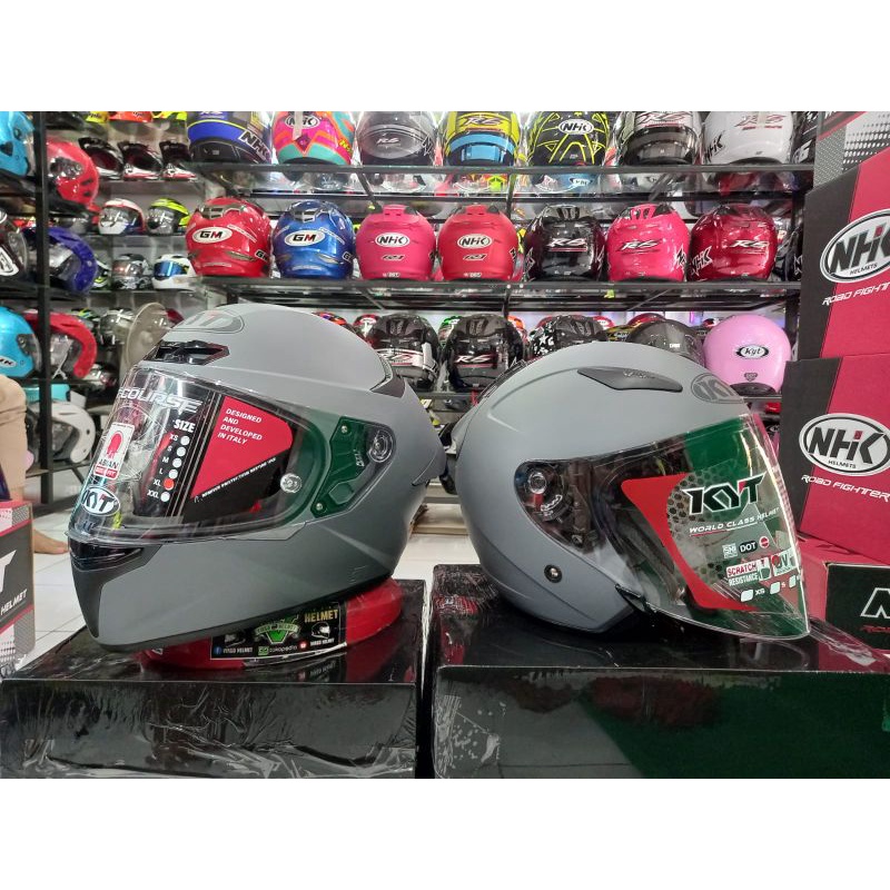 KYT HELM COUPLE TT COURSE GORILLA GREY| KYT GALAXY FLAT R SOLID MATT