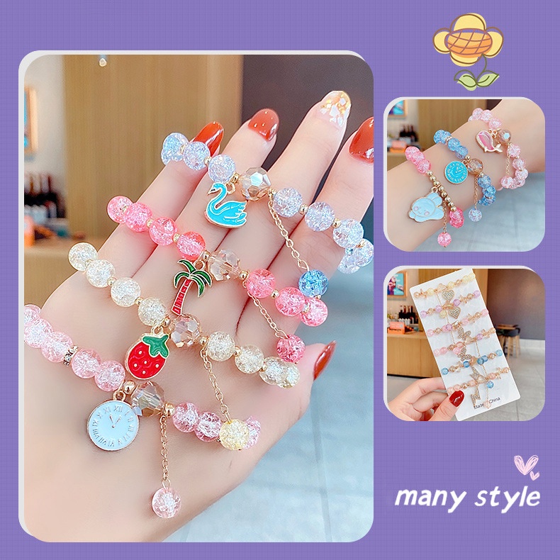 YEEZII Gelang Rantai Manik-Manik Kristal Warna-Warni Bentuk Kartun Hati Butterfly Buah Untuk Wanita