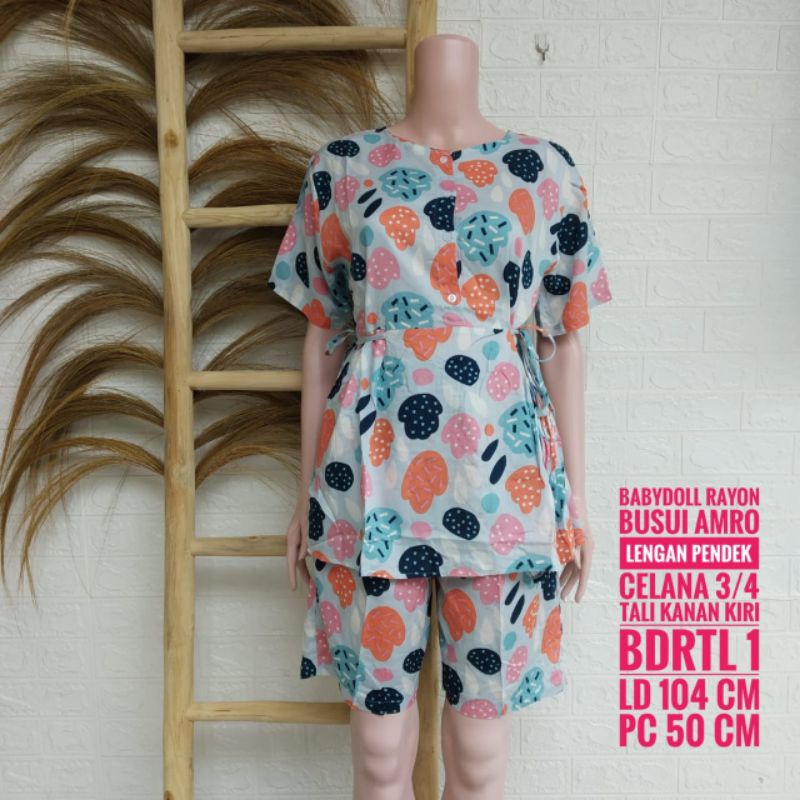 (BDRTL) Setelan Rayon AMRO Lengan Pendek Celana 3/4 Tali